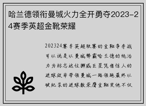 哈兰德领衔曼城火力全开勇夺2023-24赛季英超金靴荣耀